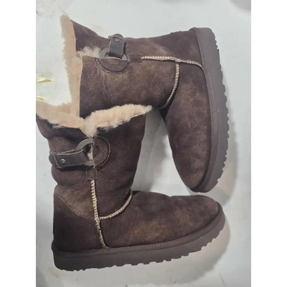 ugg Nash bootie suede brown women's shoes pull on sz 9